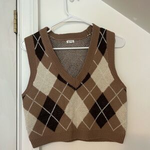 Garage Women's Tan, Brown, and Cream Sweater Vest